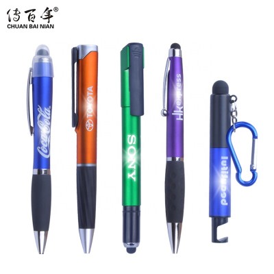 High Quality Promotional Gift Plastic Multifunctional LED Light Ball Pen with Laser Logo