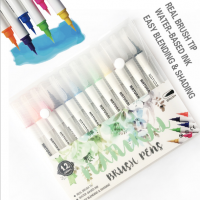 12 pcs plastic material brush pen marker sets for school, high quality gift item stationery