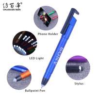 2020 New Design Custom Logo 4 in 1 Multifunction LED Light Stylus Ball Pen with Phone Holder