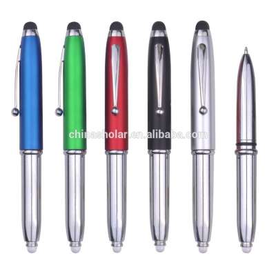 New hot sales promotional metal led torch light stylus ball pen