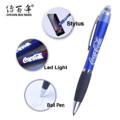 Hot Sales Stationery 3 in 1 Promotional Pen with Led Light Logo and Stylus