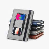 Custom A5 PU Leather Wireless Charger Planner Diary Power Bank Notebook with Phone Holder